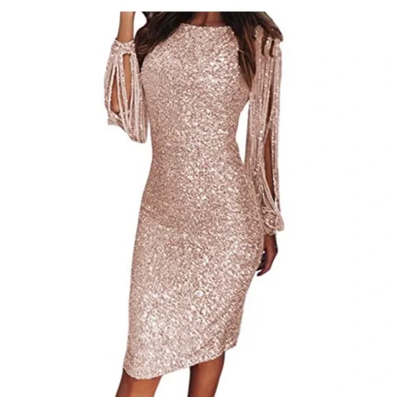 slim fit dress slacks My Moment Rose Gold Sequin Dress main image 0
